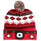 čepice zimní s čelovkou LED, vánoční červeno-hnědá s bambulí (USB nabíjení)
