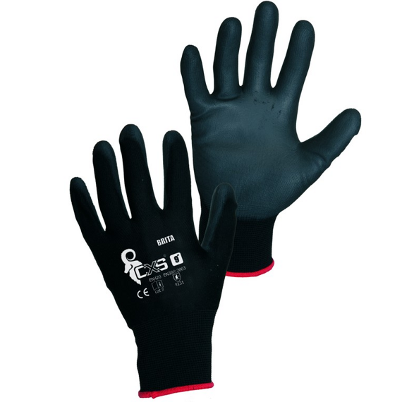 PROTECO rukavice BRITA BLACK nylon úplet 9", máčené prsty, dlaň PU 15.01-0001-5L