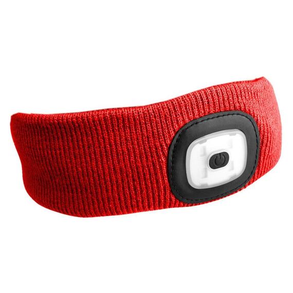 SIXTOL čelenka s čelovkou LED 180lm, nabíjecí USB, červená