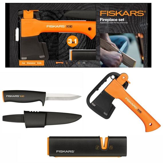 FISKARS 1057913 set sekera X5+nůž+ostřič