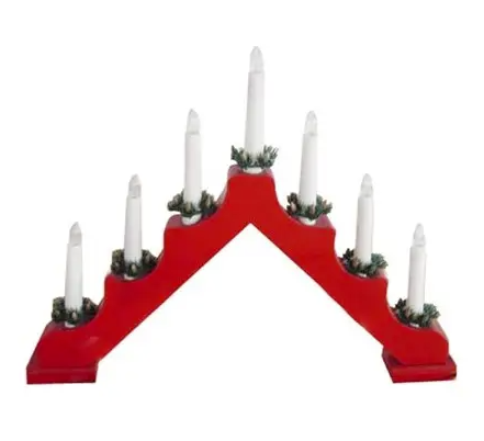svícen vánoční 7 svíček 230V, teplá bílá, JEHLAN dřevěný červený