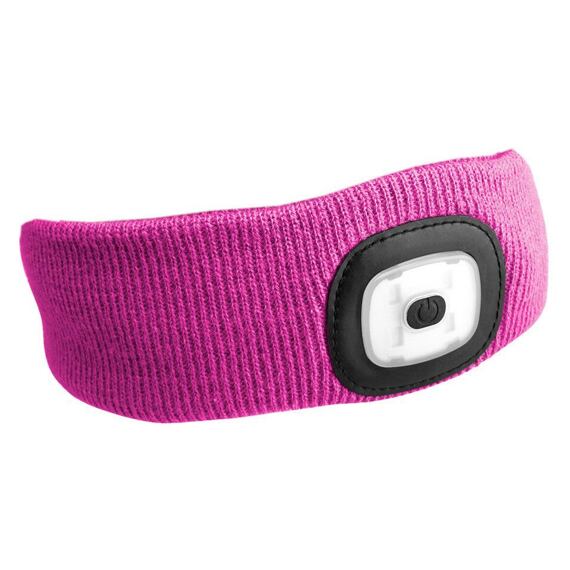 SIXTOL čelenka s čelovkou LED 180lm, nabíjecí USB, růžová