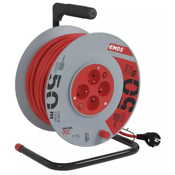 EMOS kabel 230V prodlužovací 50m/4Z PVC 3*1,5mm, vypínač, buben P194504