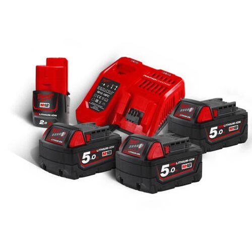 MILWAUKEE M18 NRG-503 aku sada 18V/3*5Ah +1*12V/2Ah + nabíječka M12-18FC