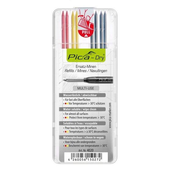 PICA tuhy náhradní kulaté pro tužku Dry univerzální, 4*grafit, 2*červená, 2*žlutá 4020