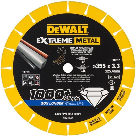 DeWalt DT40257 diamantový řezací kotouč na kov 355*25,4*3,3mm EXTREMEMETAL
