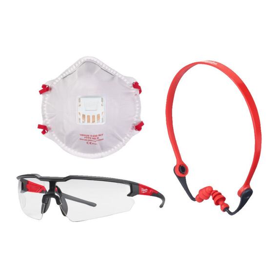 MILWAUKEE 4932492068 ochranný set pro tesaře, brýle + respirátory + zátkové chrániče sluchu