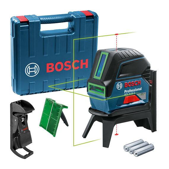 BOSCH GCL 2-15G + RM1 + BM3, zelený křížový laser, držák, kufr