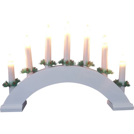 svícen vánoční dřevěný 230V, 7 svíček teplá bílá, oblouk, bílý, 791878