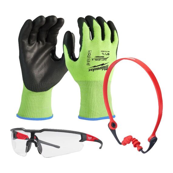 MILWAUKEE 4932492064 ochranný set pro mechaniky, rukavice vel. L/9 + brýle + zátkové chrániče sluchu