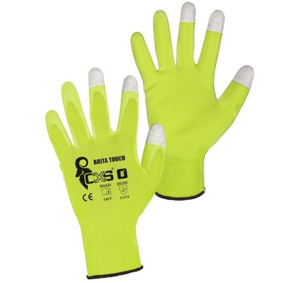 CXS rukavice pracovní BRITA TOUCH, máčené v PU, Cu vlákno v koncích ukazováčku a palce, vel.10