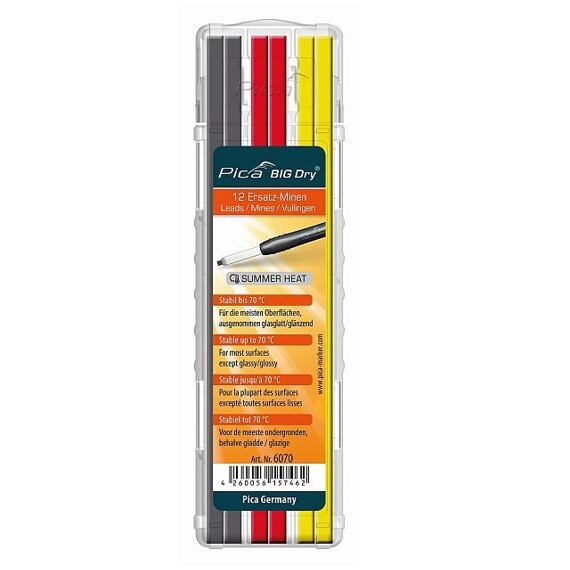 PICA tuhy náhradní hranaté pro tužku BIG Dry univerzální, 12ks, černá+žlutá+červená 6070
