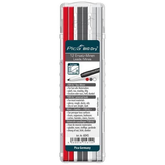 PICA tuhy náhradní hranaté pro tužku BIG Dry univerzální, 12ks, červená+černá+bílá 6045