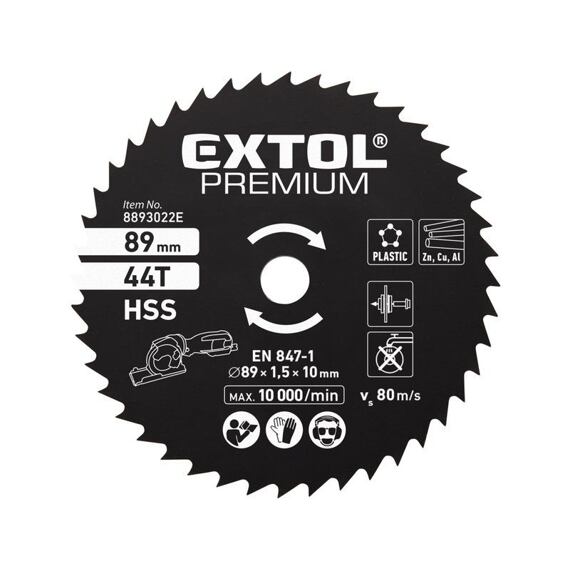 EXTOL PREMIUM kotouč pilový 89*1,0*10mm HSS 44Z, 8893022E