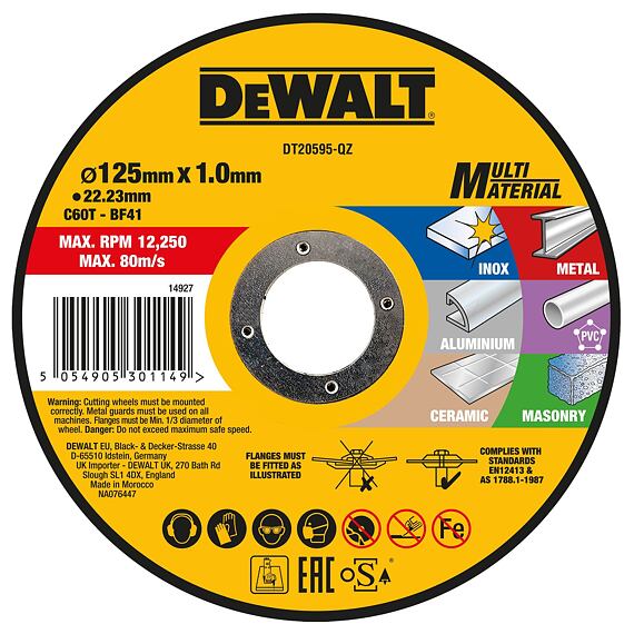 DeWalt DT20595 řezný kotouč 125*1*22,2mm MULTIMATERIAL (ocel, Al, PVC, keramika, zdivo)