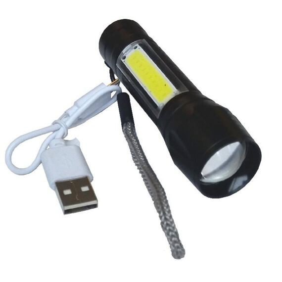 ruční aku svítilna LED COB 1W, dobíjení USB